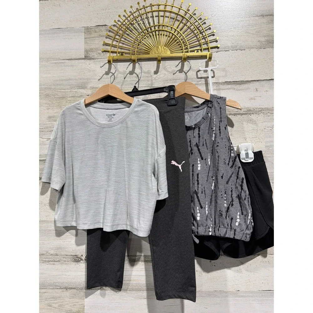 Old Navy Puma BCG Girls Size Medium 8 Black Gray Activewear Bundle Athletic